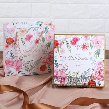 

20x20x6.5cm Small flower pattern Mooncake Candy paper Box,biscuit gift box,Party Wedding Favors giveaway Gift Boxes 50pcs/lot
