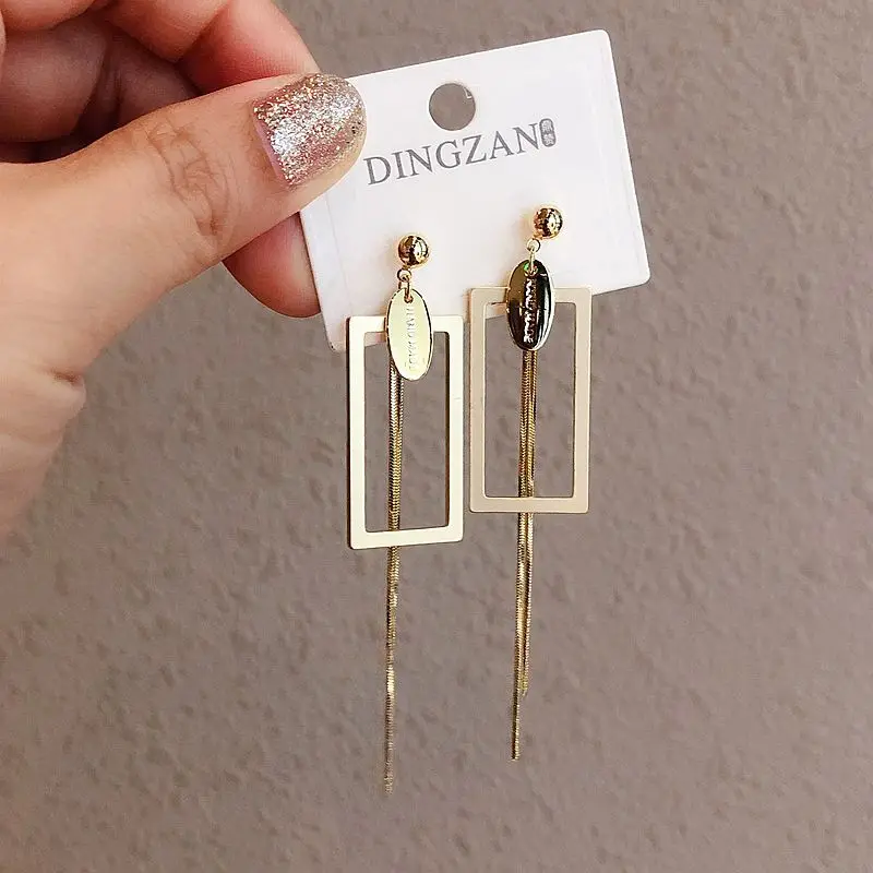 

High-end Exaggerated Geometric Statement Earrings Matte Gold Color Long Dangle Earrings Women Party Jewelry
