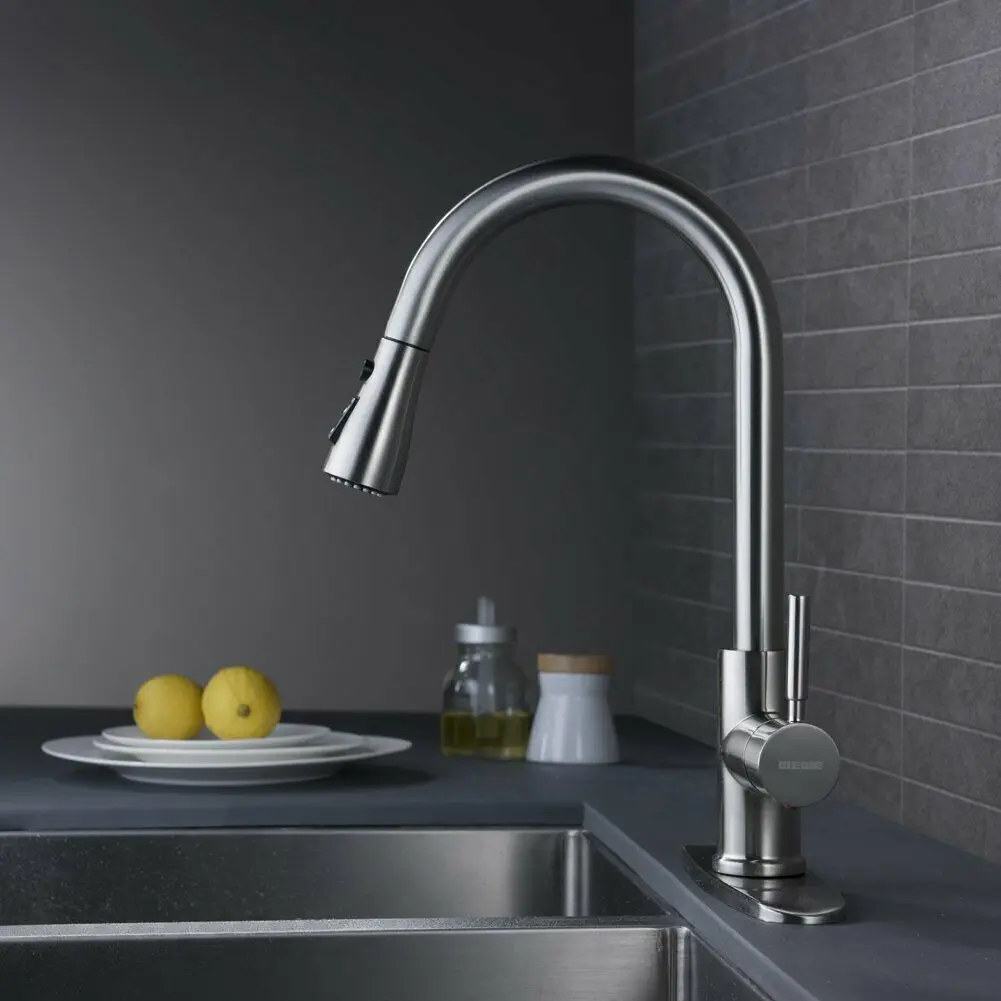 

Stainless Steel Kitchen Sink Single Handle Faucet Swivel Pull Out Spray Mix Tap Replacement Faucets And Accessories