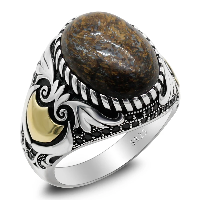 Turkish Turquoise Sterling Silver 925K Bronz Ring Size 7 8 9 