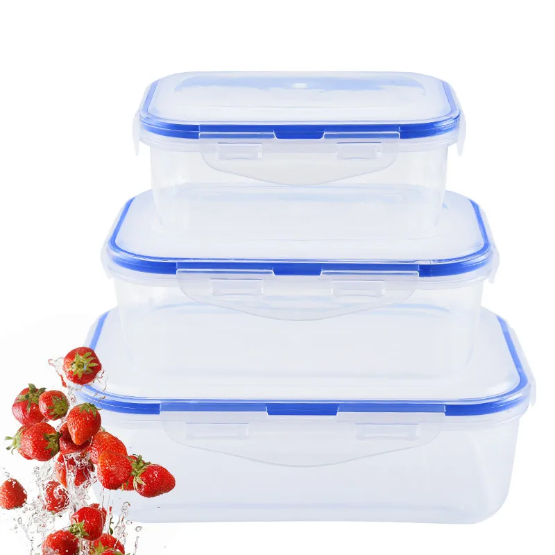 

Manufacturers Direct Selling Rectangular Crisper Three-piece Set PP Plastic Lunch Box Freshness Box Storage Box Transparent Fres