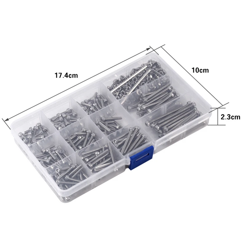 440pcs/Set M3 Screws Nuts Kits Set Stainless Steel Hex Head Socket Screws and Nuts Assortment+2 Hex Keys