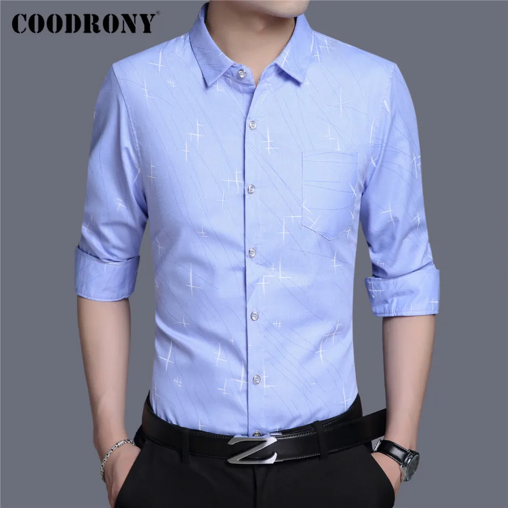 

COODRONY Brand Spring Autumn New Arrival Fashion Pattern Slim Long Sleeve Casual Shirt Men Clothing Business Social Dress C6135