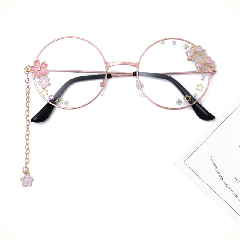 

Lolita Lolita glasses bow cherry pendant models Japanese soft sister personality glasses