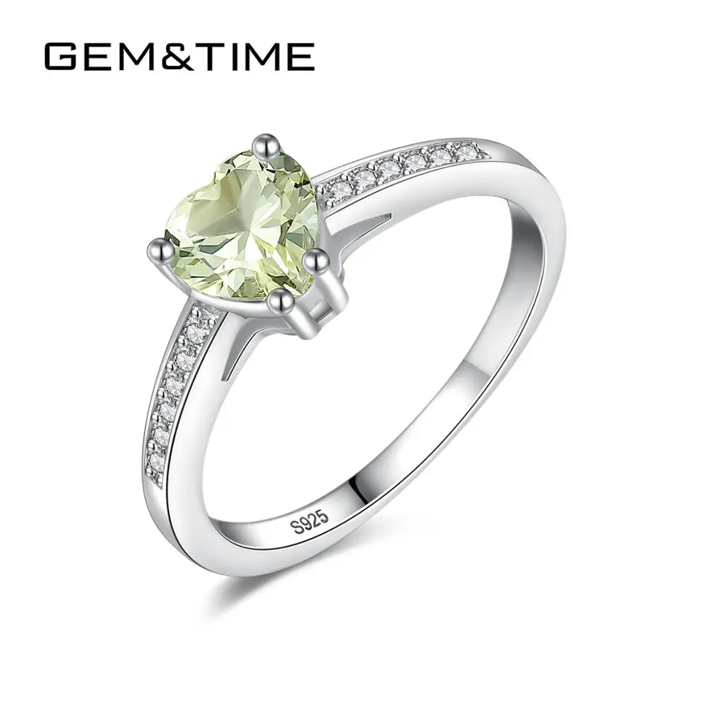 Gem&Time Real Sterling Silver 925 Peridot Stone Ring For Women Heart Gemstone Ring Korean Silver 925 Solid Ring Jewelry SR0319 Gem&Time Real Sterling Silver 925 Peridot Stone Ring For Women Heart Gemstone Ring Korean Silver 925 Solid Ring Jewelry SR0319
