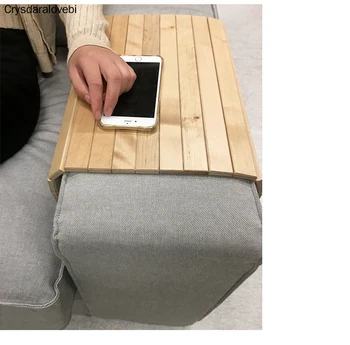 

Natural Wood Sofa Tray Table Wheel Folding Sofa Armrest Tray Bamboo Slip Coaster Insulation Pad