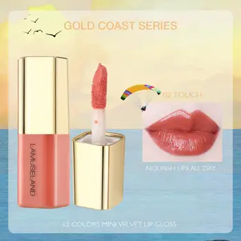 

LAMUSELAND mini lip gloss sample size 3.5g 12 colors milk nude orange red lip tint long lasting waterproof brown lipstick LA003