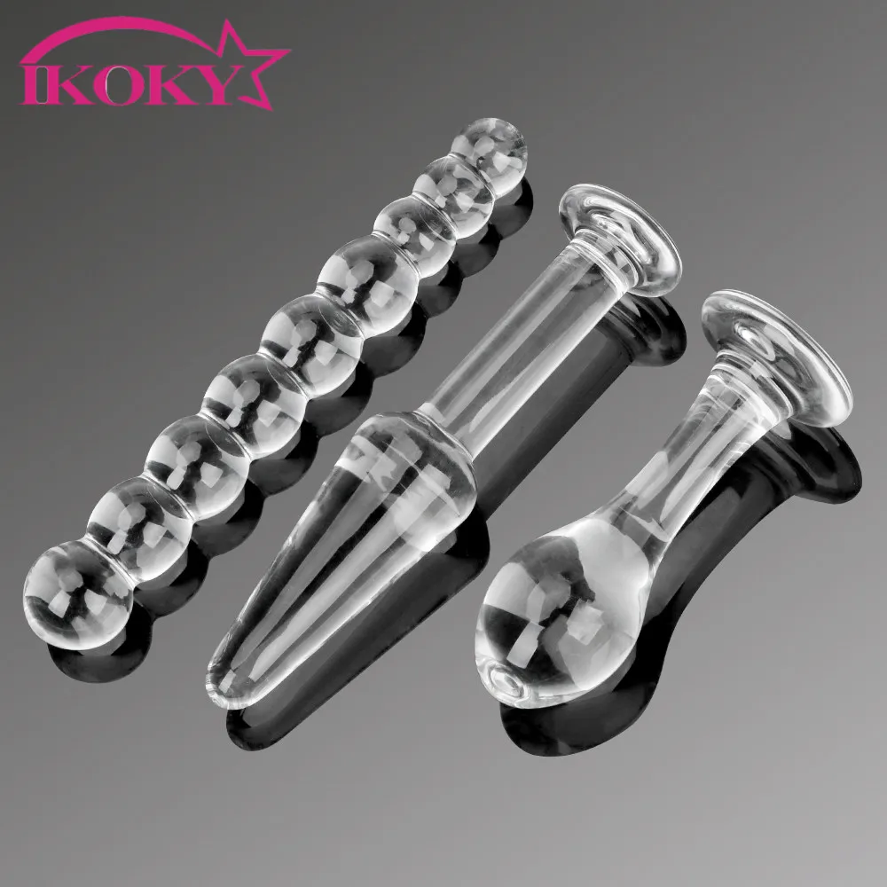 IKOKY 3 pezzi di spina anale in vetro di cristallo dildo massaggiatore della prostata perline trasparenti stimolazione del sedere giocattoli sessuali per donne uomini_voghion.com