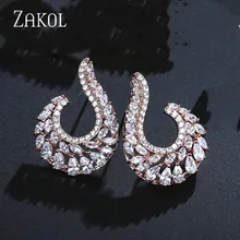 ZAKOL элегантные симметричные дизайнерские серьги-гвоздики в виде листьев с кубическим цирконием большие ювелирные изделия для свадьбы для женщин FSEP2038
