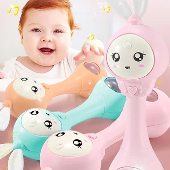 

Cute Cartoon Handheld Rattle Shaker Stick Teether Musical Toy with LED Light for 0-1 Years Old Toddler Infants Rattle Shaker Toy