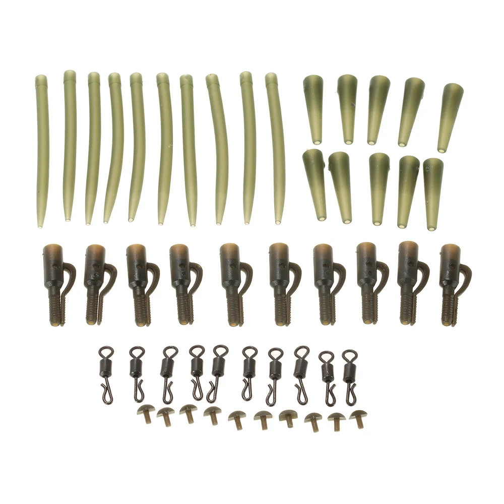 

50pcs/10Set Terminal Carp Fishing Tackle Safety Lead Clips with Pins Tail Rubber Tubes Anti Tangle Sleeves Rolling Swivels
