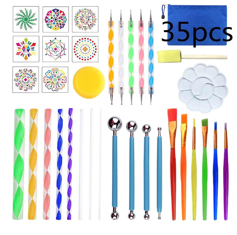 

35 Pcs Mandala Paint Dotting Tools With Pointing Bars Pen Stylus Paint Template DIY stencils craft point tool