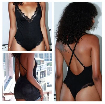 

Fashion Elegant Sexy Women Lace V Neck Bodysuit Jumpsuit Romper Backless Party Slim Top New