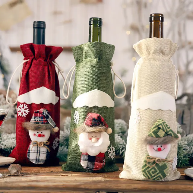 New Year 2021 Christmas Wine Bottle Dust Cover Xmas Navidad Christmas Decorations for Home Noel Deco Natal Dinner Party Decor 1