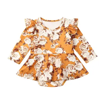 

Lovely Newborn Kids Baby Girls Bodysuits Long Sleeve Floral Party Ruffle Jumpsuit Bodysuits First Birthday Outfit Girl Costume