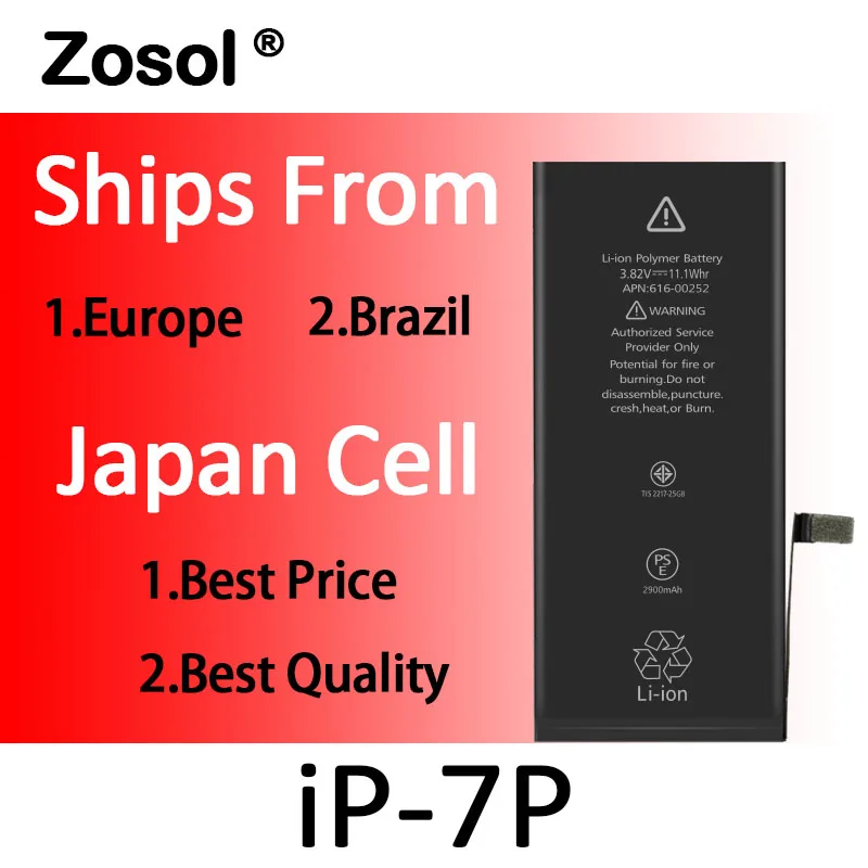 

Zosol 10pcs/lot AAA quality 0 Zero Cycled for iPhone 7 plus battery replacment New in 2019 Genuine Capacity 2900mAh