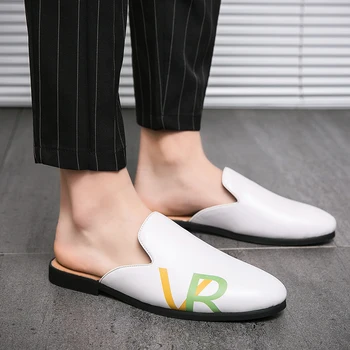 

Italian Summer Men Half Loafers Fashion Breathable Slippers Man Outdoor Lightweight Half Shoes for Man Split Leather Slippers