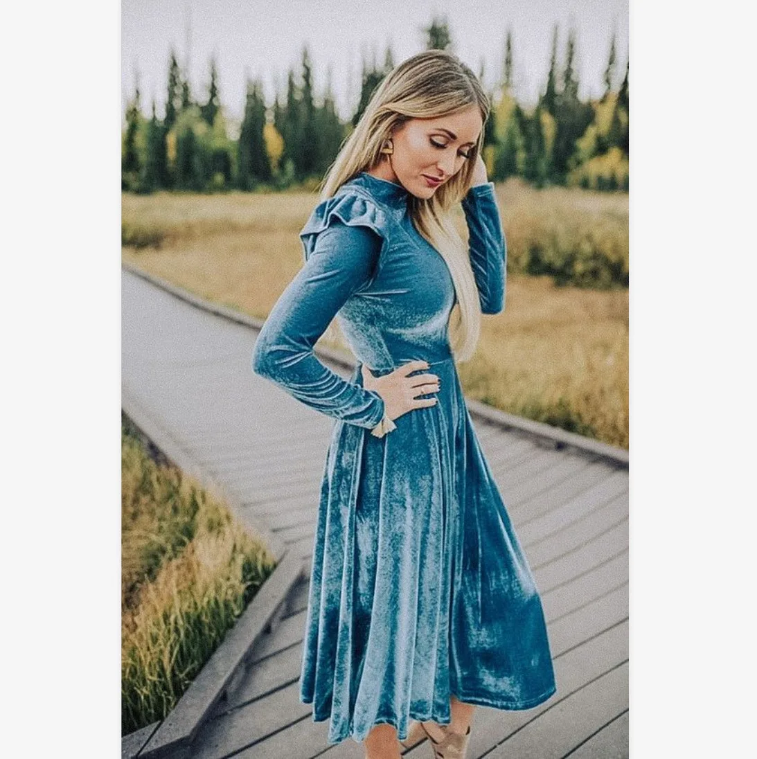 Осеннее бархатное платье с длинными рукавами для родителей и ребенка платья для мамы и дочки одежда для маленьких девочек одинаковые платья для семьи - Цвет: Lake Blue