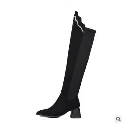Black thicker plush Buonoscarpe/сезон осень-зима; эластичные зимние сапоги с острым носком; Новинка года; женская модная обувь; сапоги до колена; бархатные теплые зимние сапоги на меху - Цвет: Black thicker plush