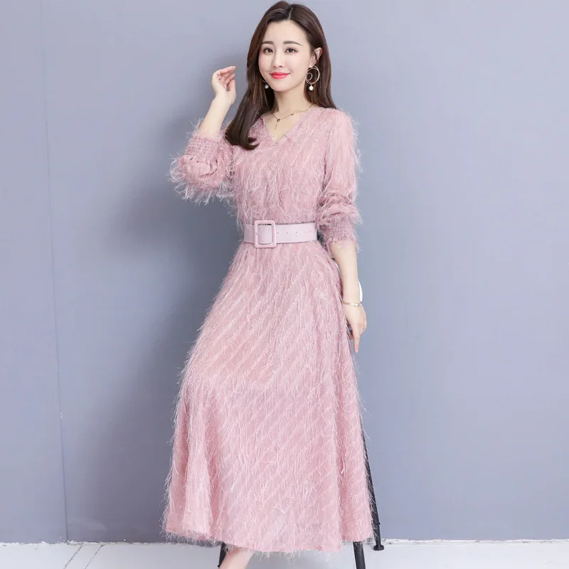 

Spring Dress Summer Women's Tassels 2020 New Style WOMEN'S Dress Long Sleeve Slim Fit Slimming Base Skirt