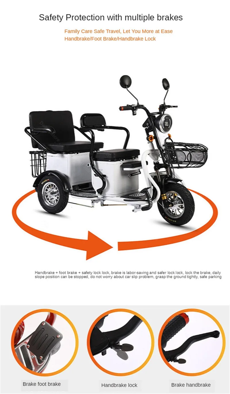 Electric Elderly Scooter Three Wheels Electric Scooters 80KM 60V 800W Portable 3 Wheel Electric Motorcycle With Shopping Basket (23)