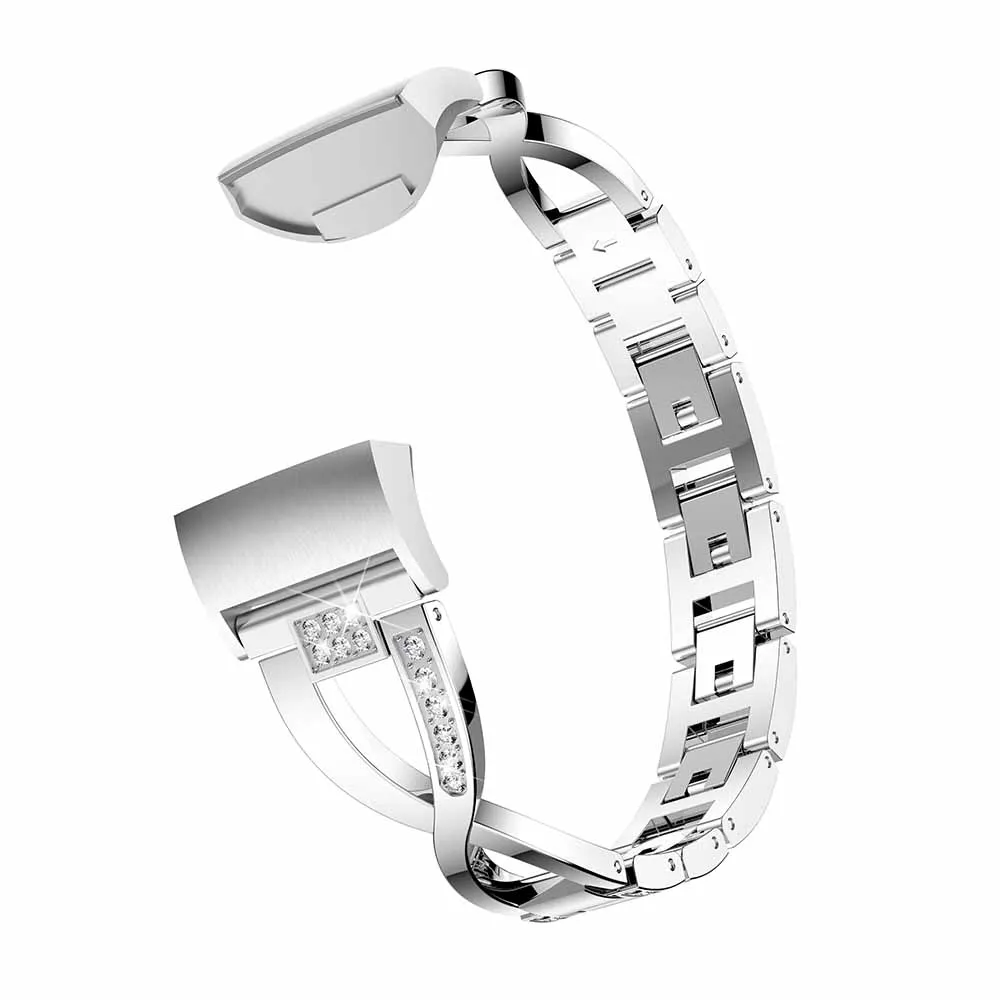 silver Для Fitbit Charge 3 металлический ремешок со стразами из нержавеющей стали цепной женский сменный Браслет для fitbit charge3 - Цвет: silver