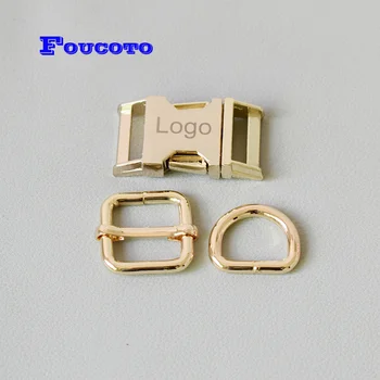 

200 sets Engrave logo Metal D rings hardware release buckle for paracord dog collar 20mm webbing harness outdoor backpack bags