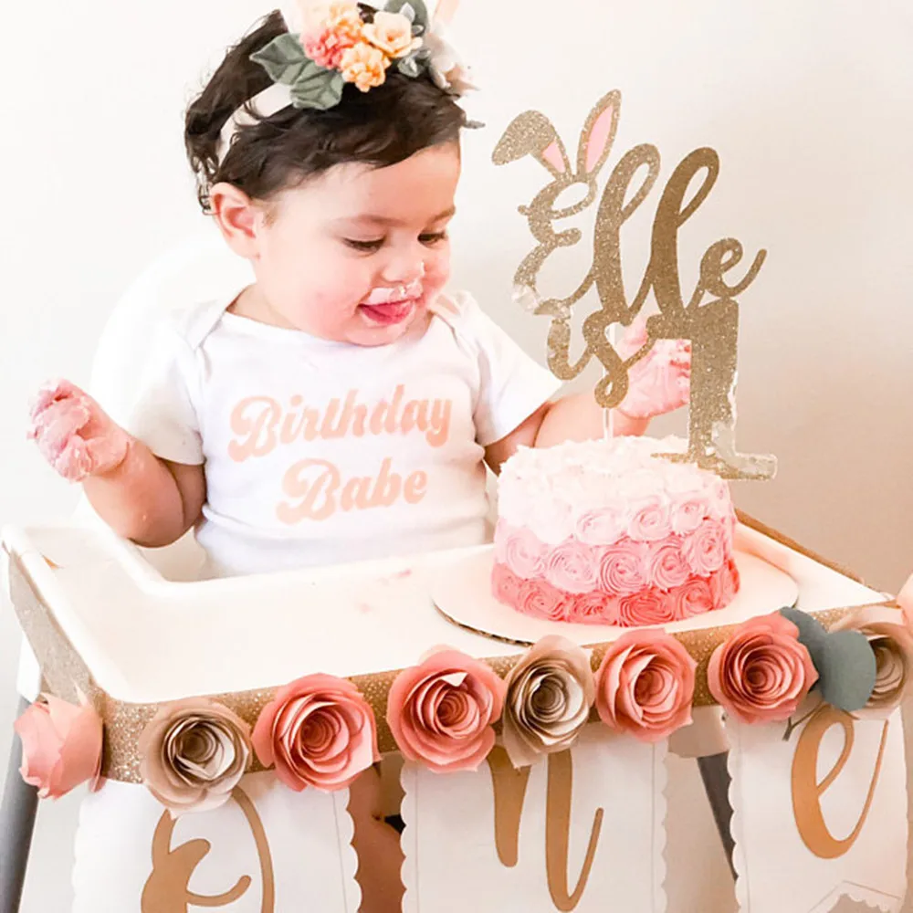 Bunny 1st Birthday Cake Topper – Some Bunny Is One, Easter Theme, Card Stock - View #4
