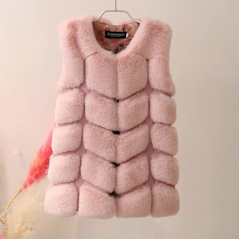 pink Коллекция года, осенне-зимняя одежда Детский меховой жилет из искусственного меха кролика рекс комбинированное меховое пальто для мальчиков и девочек жилет из искусственного меха для девочек - Цвет: pink