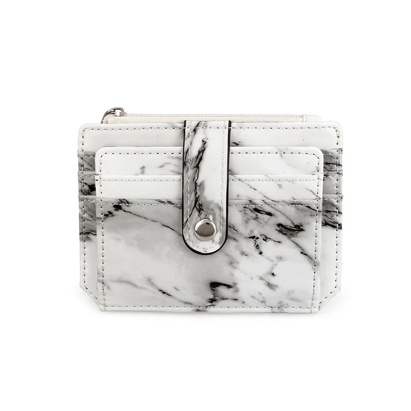 Tarjetero con textura de mármol, cartera pequeña de bolsillo para tarjetas de crédito, delgado y delgado, color blanco