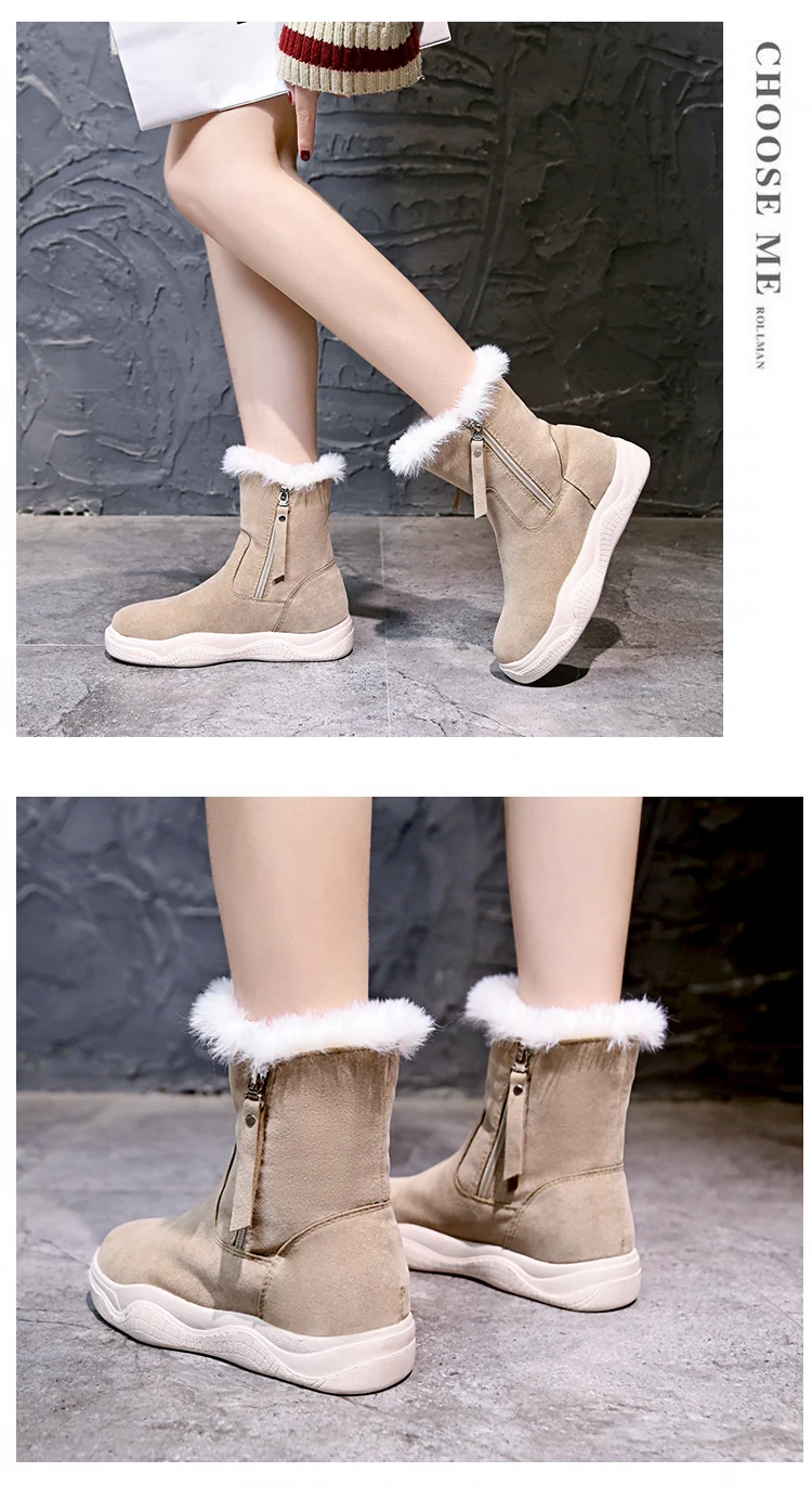 Boots Women Winter Flock British Style Ankle Snow Boot Faux Fur Casual Warm Plush Shoes Womens Rubber Slip-On Wedges Fashion