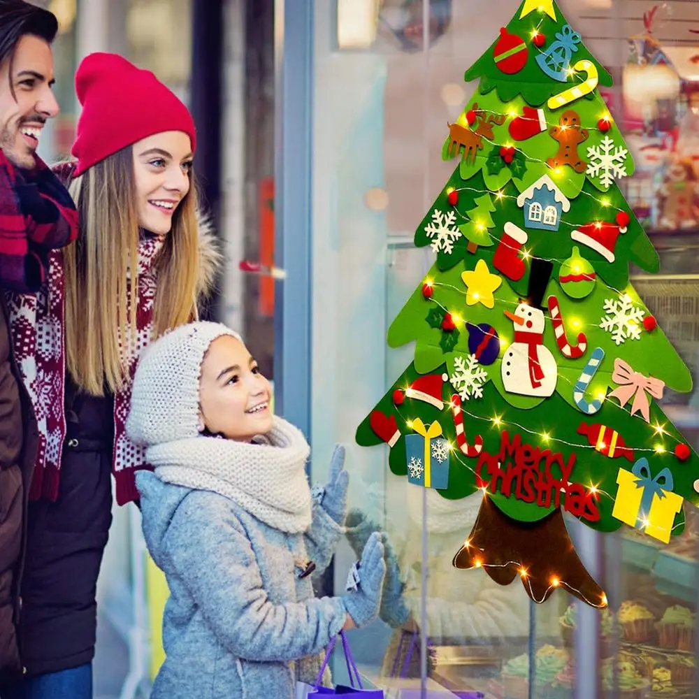 

Felt Christmas Tree 3.2ft DIY Wall Hanging Xmas Tree with 32 pcs Ornaments and 50 LEDs String Lights Christmas Decoration Dropsh