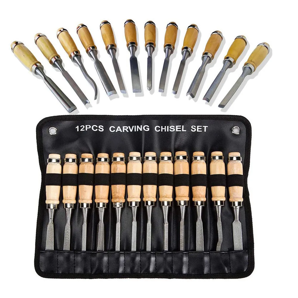 

12pcs Professional Manual Wood Carving Hand Chisel Tool Set Woodworking Carving Knife DIY Hand Tools Hand Gouge with Packing Box