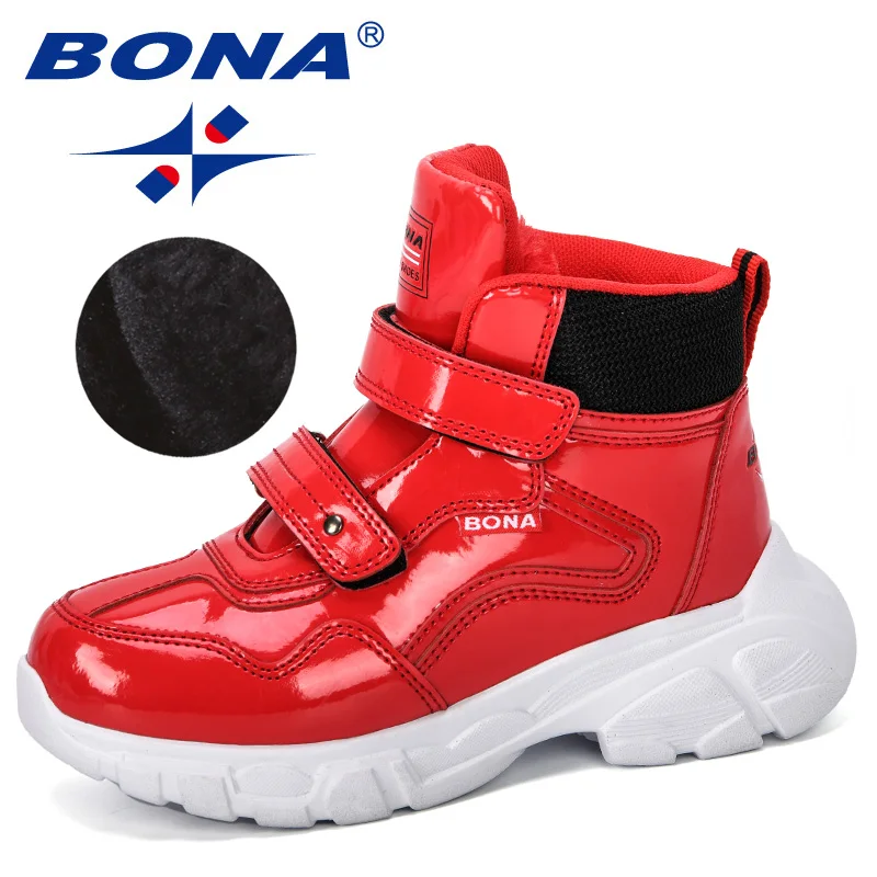 Red BONA/Новинка года; дизайнерская обувь на платформе; детские полуботинки; сапоги из лакированной кожи, увеличивающие рост; детская обувь на толстой подошве; на застежке-липучке - Цвет: Red