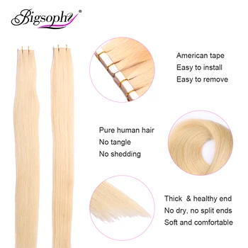 Tape In Human Hair Extensions Skin Weft Straight Remy Hair 20 / 40pcs Double Sided Tape Hair 14 16 18 20 22 24 26 INCH Bigsophy 2