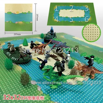 

25.6cm 32*32 bricks River Grass Base Straight Cross Plate Oasis MOC Jurassic Scene Military Building Block Sets Children Toys