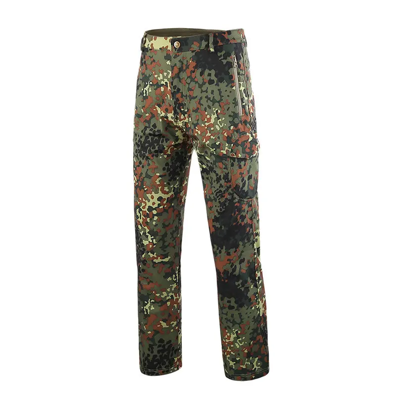 German Camo Мужские теплые флисовые брюки с подкладкой, флисовые брюки для походов на открытом воздухе, лыжные брюки, водонепроницаемые ветрозащитные брюки, охотничьи брюки - Цвет: German Camo