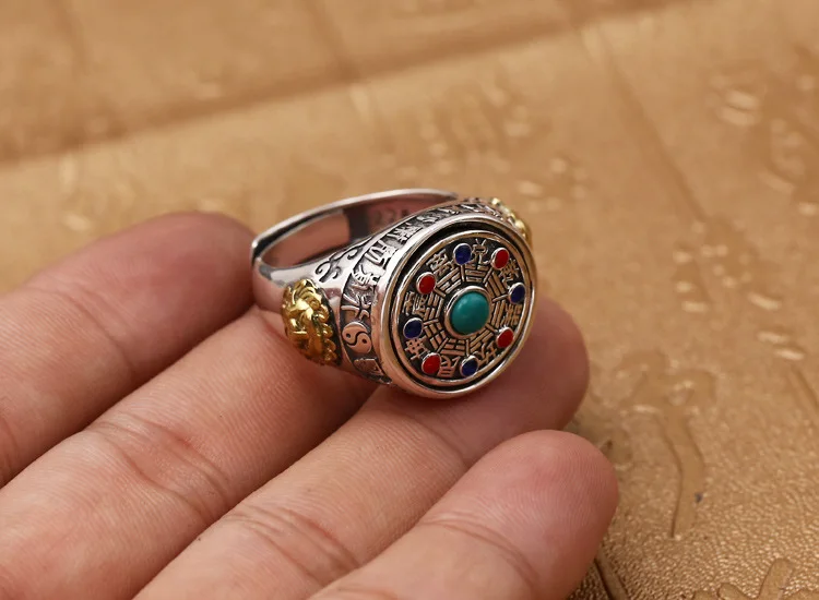 Винтажное кольцо из стерлингового серебра S925 пробы, ювелирные изделия, Преувеличенные большие мужские кольца, вращающийся Jiugong Bagua, женское регулируемое кольцо, подарок