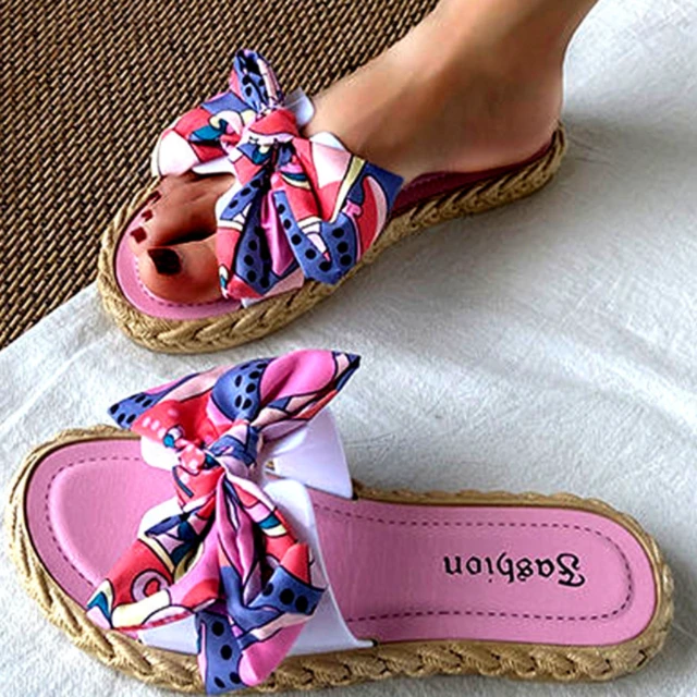 Woman Sandals Fashion Flops Sexy Big Bow Flat Sandals Espadrilles Shoes Casual Beach Flat Shoes Open Toe Slippers - AliExpress