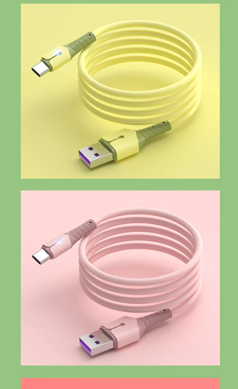 Silicone Micro USB Type C Charging Cable 2m 1m 5V3A