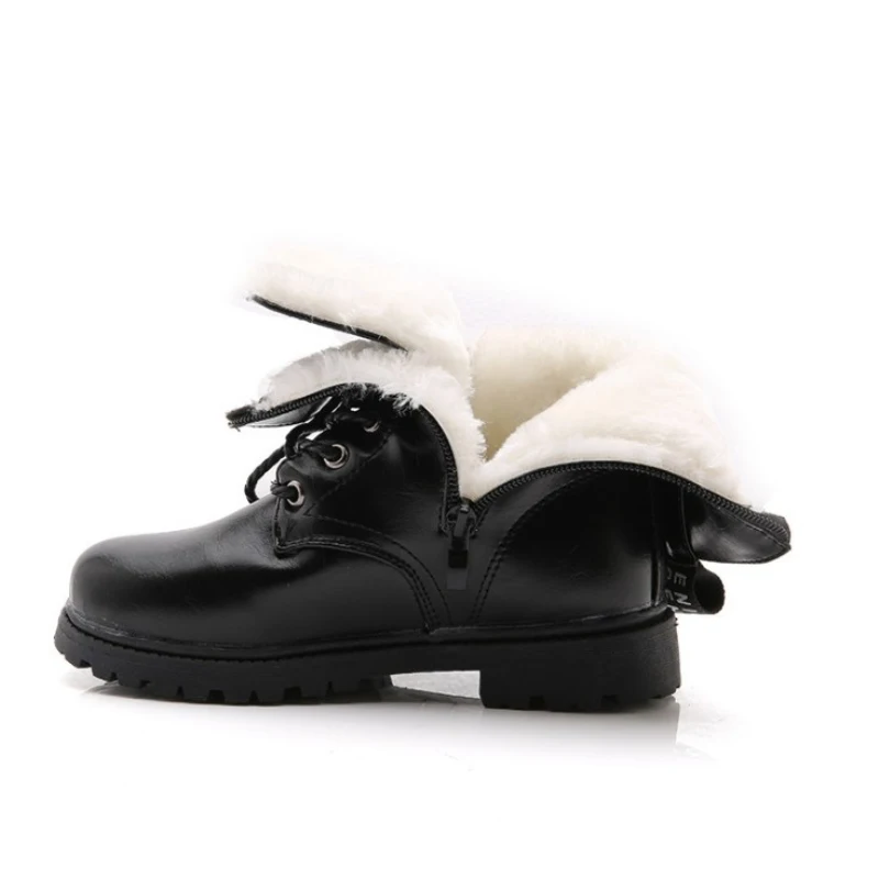 black winter fur Детские ботинки; высокие военные тренировочные ботинки для мальчиков; модные спортивные ботинки для девочек; черные кроссовки для студентов - Цвет: black winter fur