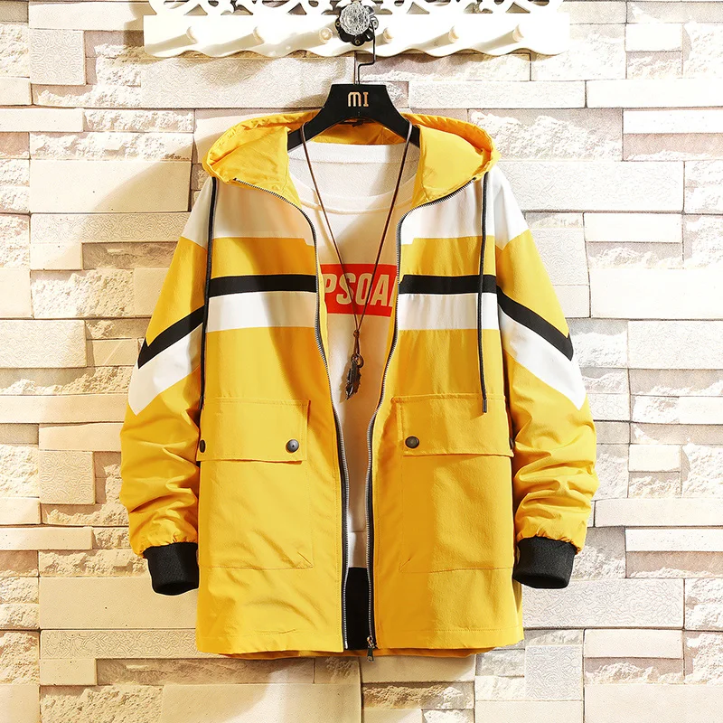

New Fashion Men Large Pocket Jacket Coat, Color Matching Jacket Hooded Jacket US SIZE M-3XL