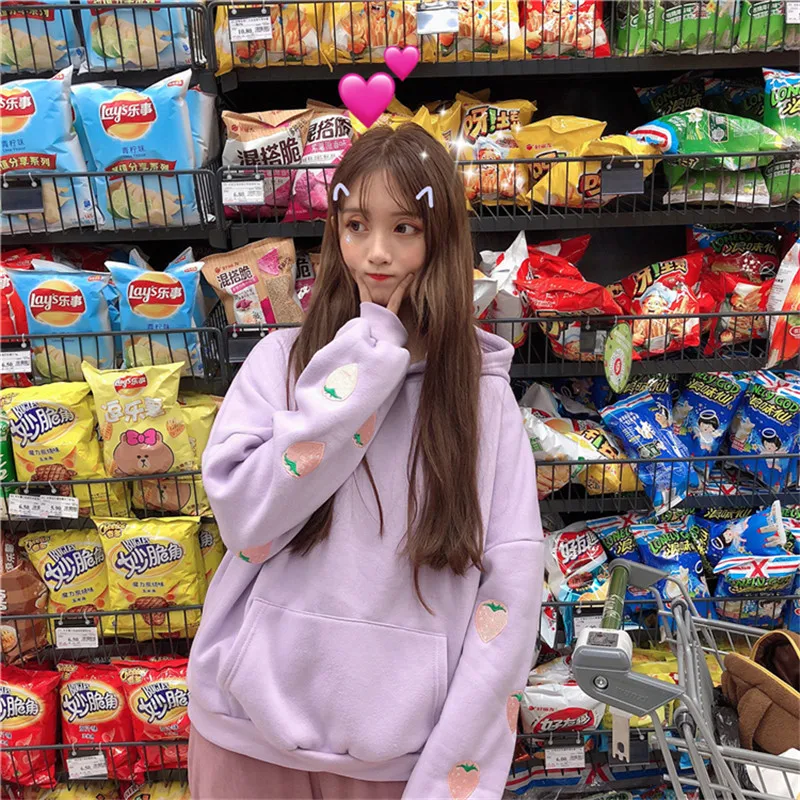 Merry Pretty корейская мода Ulzzang толстовка с капюшоном для женщин Steawberry вышивка негабаритных теплые флисовые толстовки пуловеры для женщин