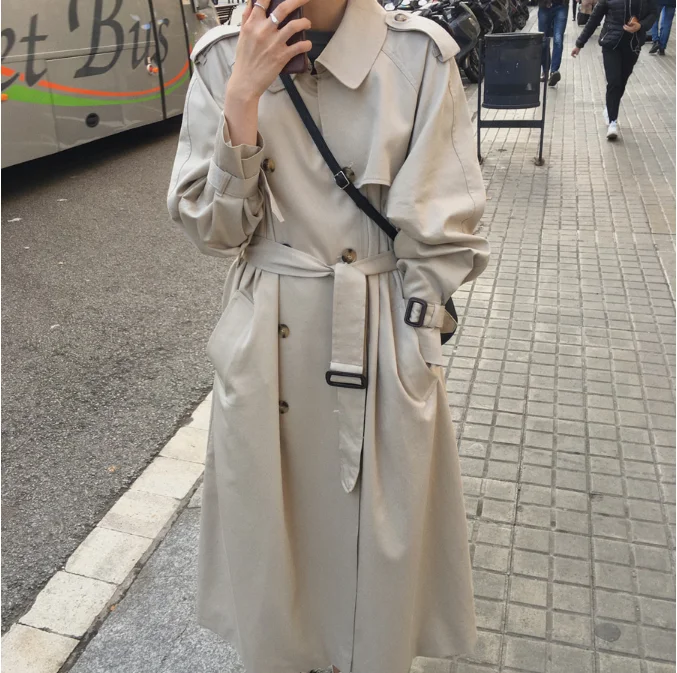 

Autumn Women Long Coats Full Sleeve Double Breasted Vintage Winter Casual Ladies Jackets Plus Size Windbreaker