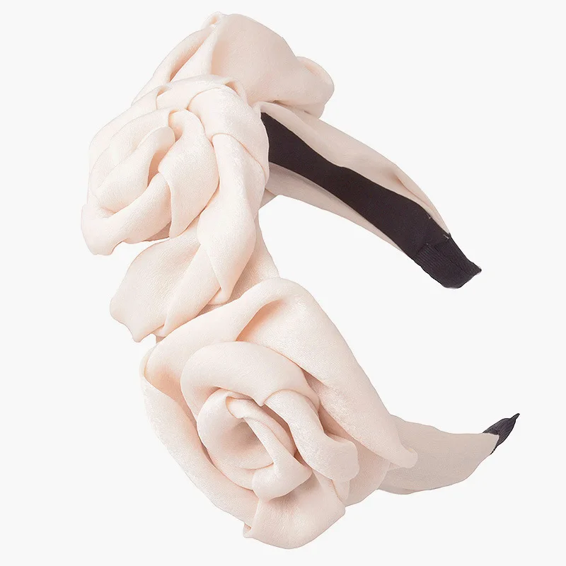New Fashion Solid Satin Hairband Women Hair Accessories Hair Hoop Rose Flowers Hair Bands For Girls Wide Headband Cute Headwear - Цвет: Бежевый