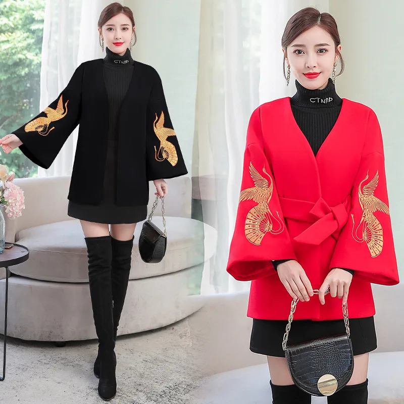 Осенняя и зимняя китайская одежда для женщин Cheongsam маленькое пальто вышитые топы китайский стиль Улучшенный китайский костюм(отправка Hid