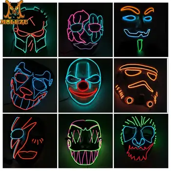 

Molezu Halloween Various Colors Led Mask Party Masque Masquerade Mask Neon Mask Light Glow In The Dark Horror Mask Glowing Mask
