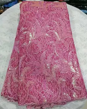 

Hot pink 2019 quality African lace fabric, French mesh embroidery sequined tulle lace fabric, for the Nigerian party YYZ03562
