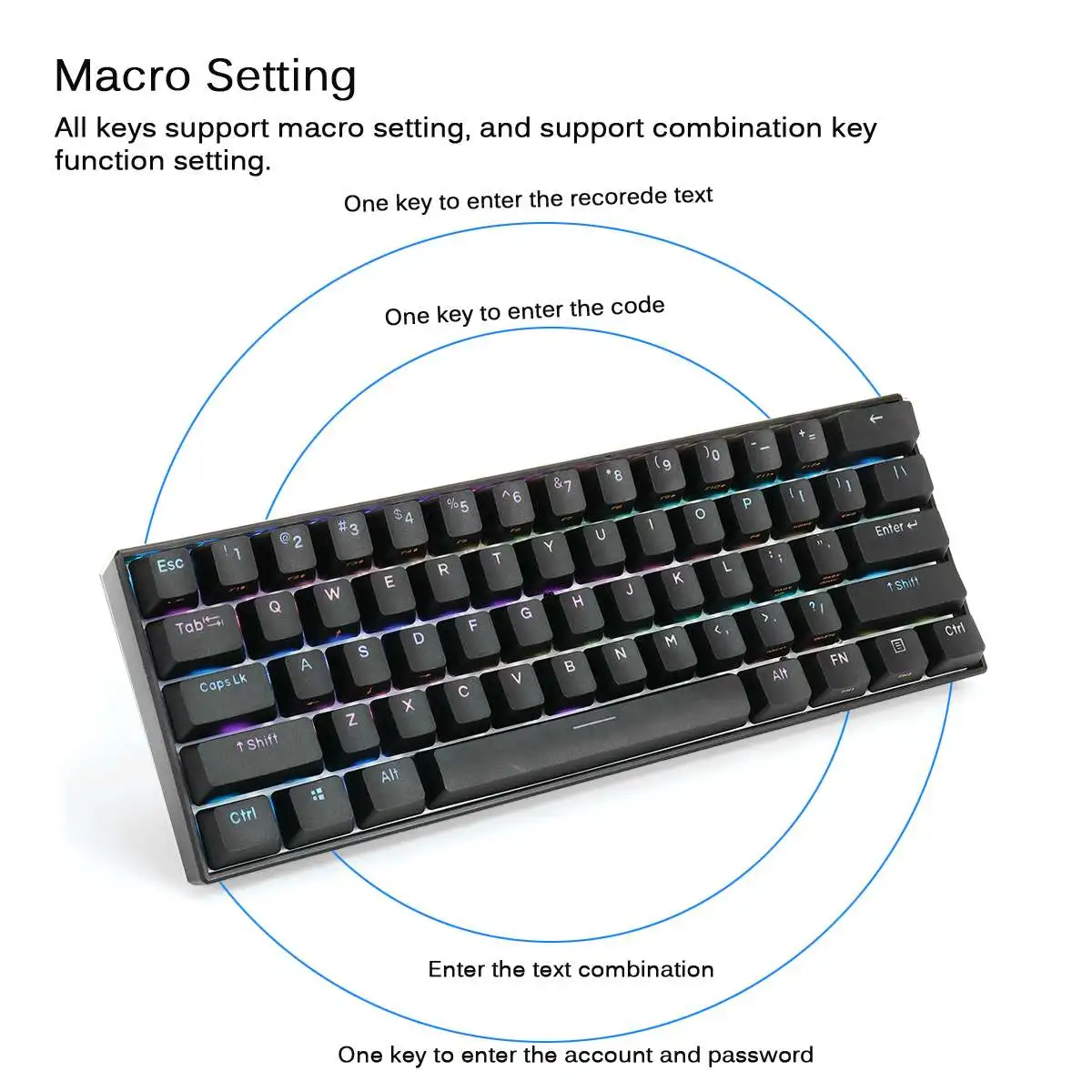 61 клавиша 60% NKRO bluetooth 5,0 type-C Gateron Cherry MX Outmu переключатель RGB механическая клавиатура PBT двойная съемка Keycap игровая клавиатура