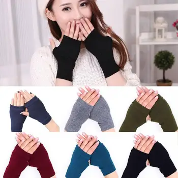 

2019 New Winter Warm Cotton Cashmere Half Finger Gloves Women Red Black Warm Gloves Women Outdoor Sports Students Gloves